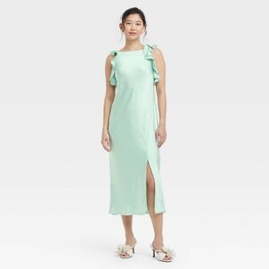 A New Day Elegant Mint Green Sleeveless Satin Dress--XS